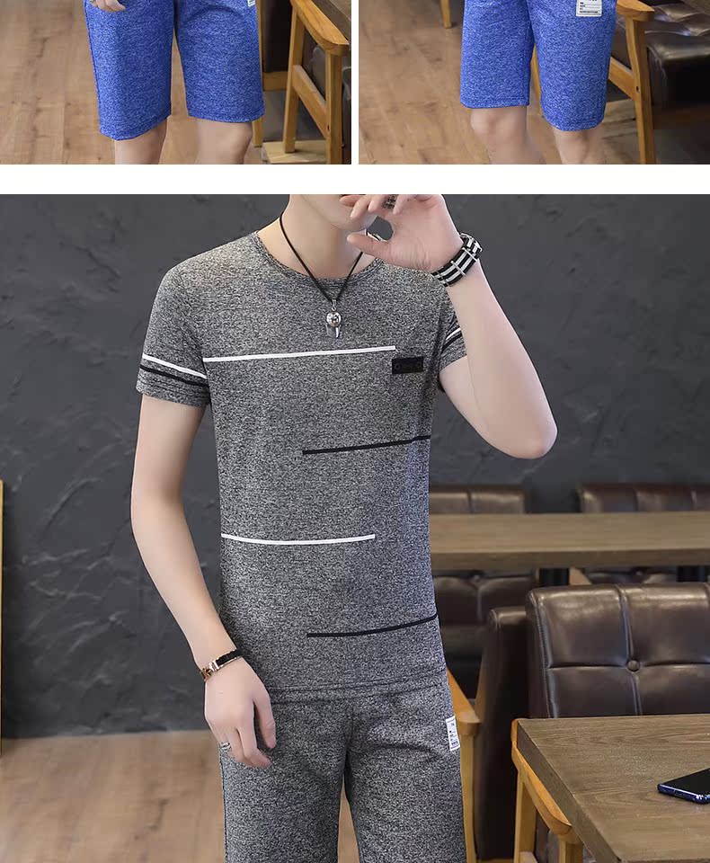 Set áo thun nam tay ngắn xu hướng thương hiệu quần áo mùa hè nam phù hợp với quần short thể thao đẹp trai - Bộ đồ bộ đồ thể thao nam