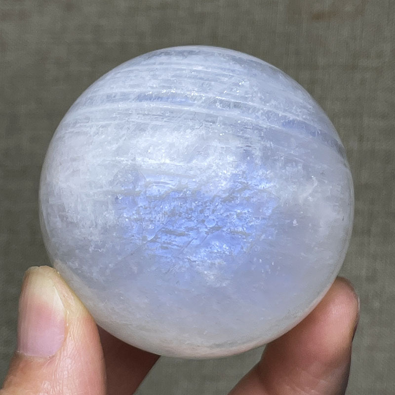 Sri Lankan Natural Blue Moonstone Sphere Ornament, Moonstone White Moonlight Round Ball, Blue Light Raw Stone Polished with Stand