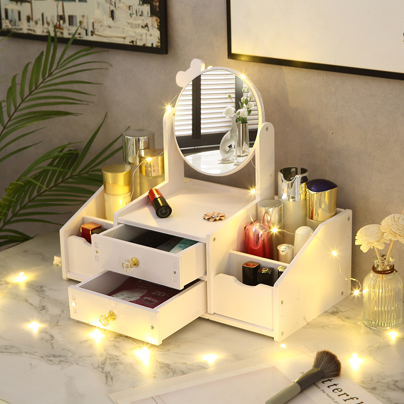 Desktop drawer storage box makeup mirror jewelry finishing skin care products makeup table mask lipstick rack net red