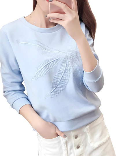 New fashion women's sweatshirt Hong Kong style design niche blue thin t-shirt top trendy spring and autumn style popular style