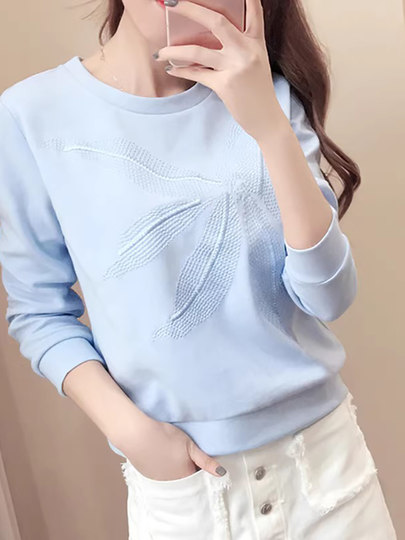 New fashion women's sweatshirt Hong Kong style design niche blue thin t-shirt top trendy spring and autumn style popular style