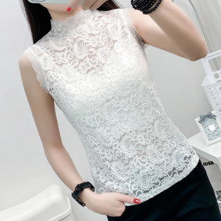 Sexy Lace Camisole for Women 2025 Spring/Summer New Style Inner Wear Half-High Collar Base Shirt Floral Hollow-Out Top Trendy