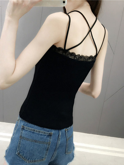 Knitted camisole women's inner wear 2025 new white spring black summer lace bottoming vest sexy sleeveless