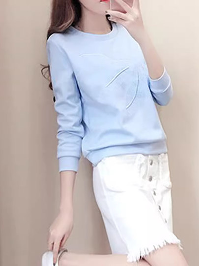 New fashion women's sweatshirt Hong Kong style design niche blue thin t-shirt top trendy spring and autumn style popular style