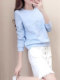 New fashion women's sweatshirt Hong Kong style design niche blue thin t-shirt top trendy spring and autumn style popular style