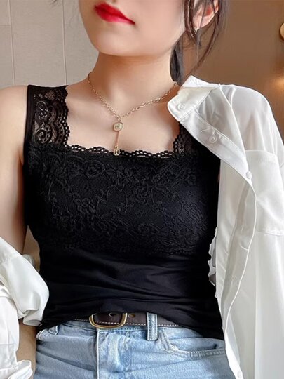 2025 new summer camisole plus size women's lace all-match slim suit bottoming shirt top