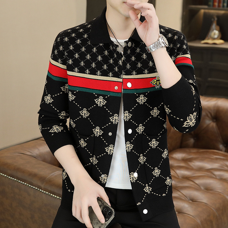 Kuqi European Station Double C Xiaoxiang g Home Casual Knitted Sweater Lapel Knitted Cardigan Fashion Men's Sweater Jacket Kuqi European Station Double C Xiaoxiang g Home Casual Knitted Sweater Lapel Knitted Cardigan Fashion Men's Sweater Jacket