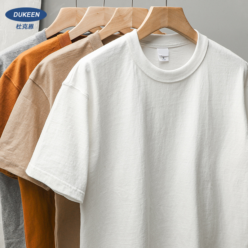 DUKEEN アメリカンスタイル 320g 厚手コットン 半袖Tシャツ メンズ 夏新作 無地 半袖 3本針 ボトミングシャツ