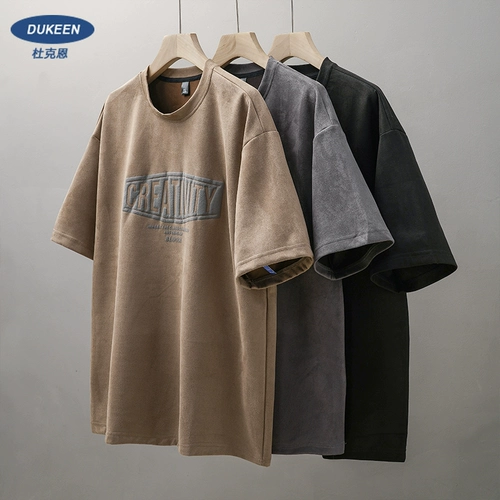 Бархатная трехмерная приятная телу футболка с коротким рукавом, в американском стиле