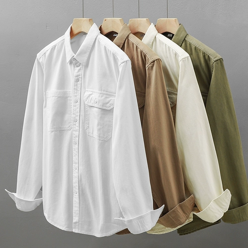 Хлопковая демисезонная рубашка, белая куртка для отдыха, в американском стиле, оверсайз