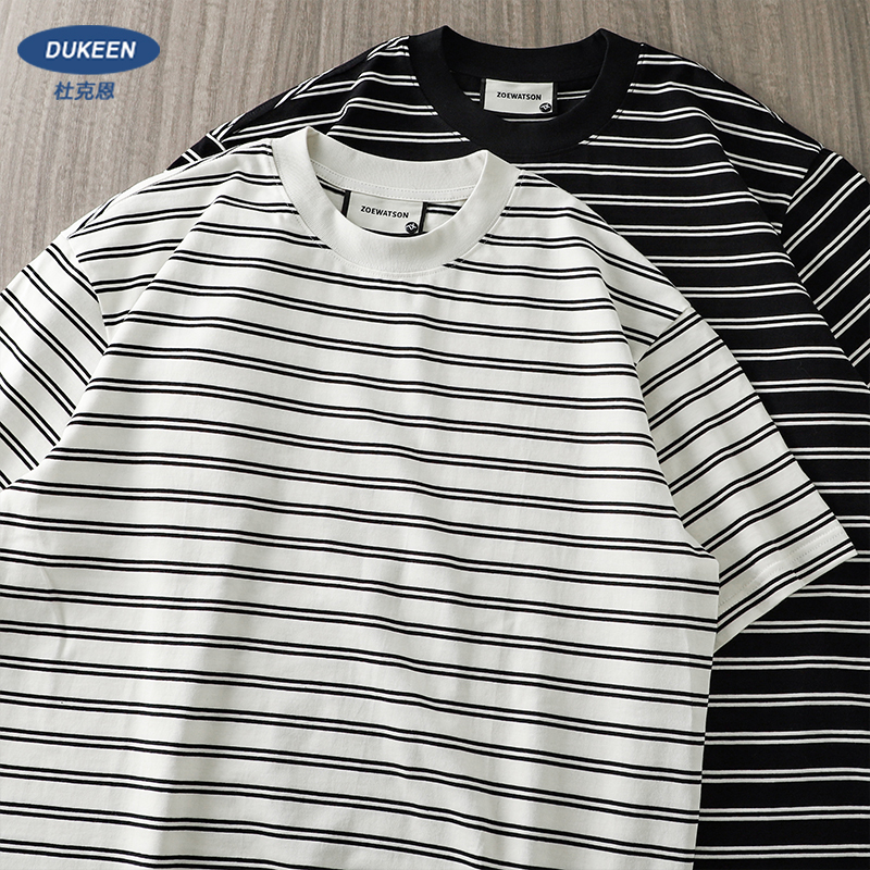 300g Heavyweight Black and White Striped T-Shirt for Men, Short-Sleeved, Summer, Pure Cotton, Vintage Sailor Shirt, T-Shirt for Men, Half-Sleeve, for Teenagers 300g Heavyweight Black and White Striped T-Shirt for Men, Short-Sleeved, Summer, Pure Cotton, Vintage Sailor Shirt, T-Shirt for Men, Half-Sleeve, for Teenagers