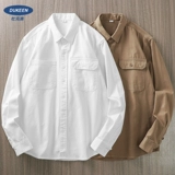 Хлопковая демисезонная рубашка, белая куртка для отдыха, в американском стиле, оверсайз