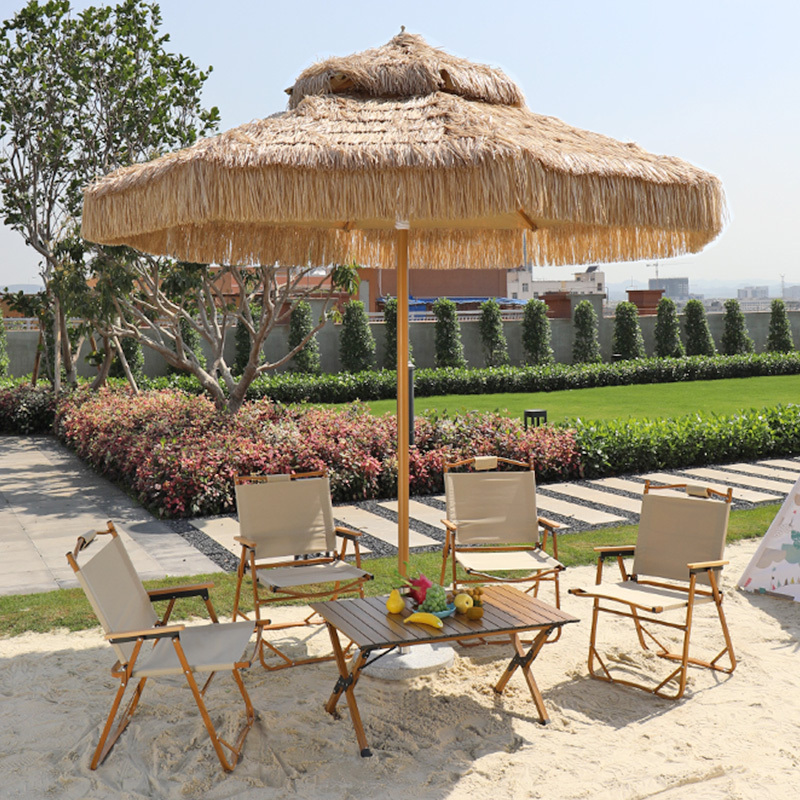 Outdoor Sun Umbrella, Patio Umbrella, Beach Camping Thatch Umbrella, Garden Villa Courtyard Commercial Sunshade Umbrella with Table and Chairs