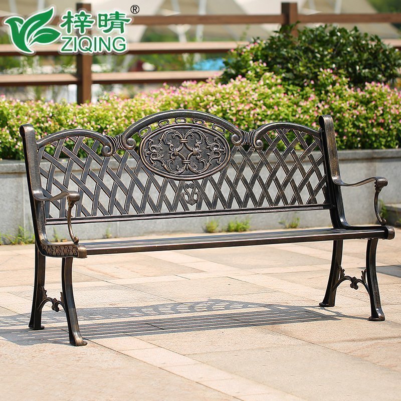 Ziqing Outdoor Leisure Furniture Cast Aluminum Park Chair Outdoor Outdoor Garden Iron Art Double Three-person Bench Seat