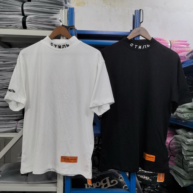 Heron Preston Hp Crane Beauty Trend High Street Unisex Embroidered Mock Neck Heavyweight Pure Cotton Short Sleeve T-Shirt ins Heron Preston Hp Crane Beauty Trend High Street Unisex Embroidered Mock Neck Heavyweight Pure Cotton Short Sleeve T-Shirt ins
