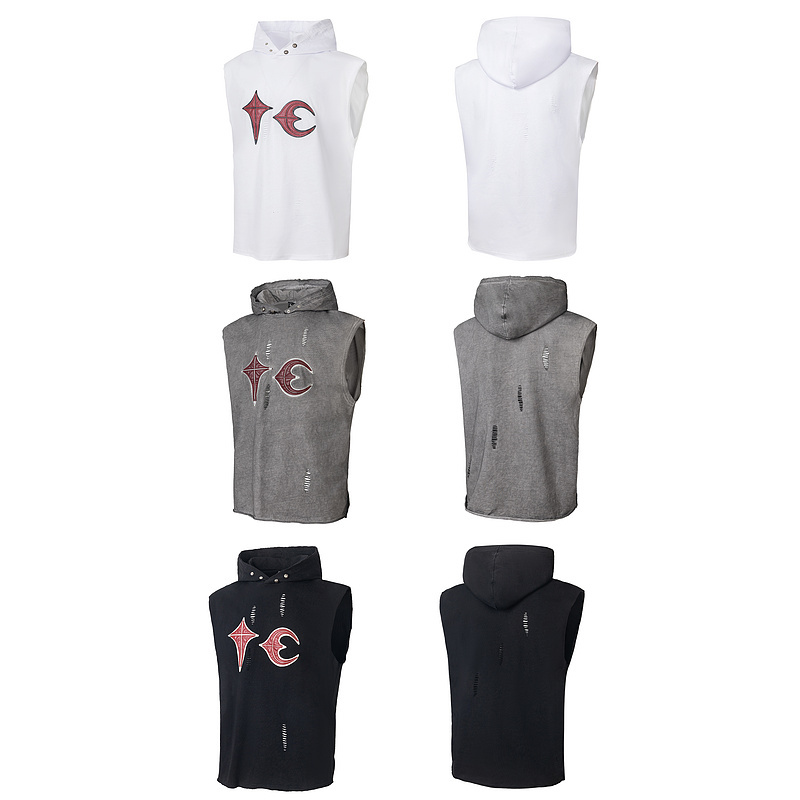 Thug Club Park Jae-Beom Style Trendy Retro High Street Washed Distressed Embroidered Hooded Sleeveless Vest