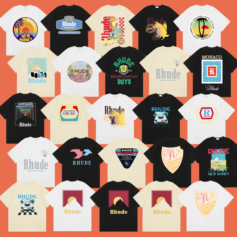 Rhude Niche American High Street Fashion Brand Summer Casual Unisex Printed Pure Cotton Loose Round Neck Short-Sleeved T-Shirt Rhude Niche American High Street Fashion Brand Summer Casual Unisex Printed Pure Cotton Loose Round Neck Short-Sleeved T-Shirt