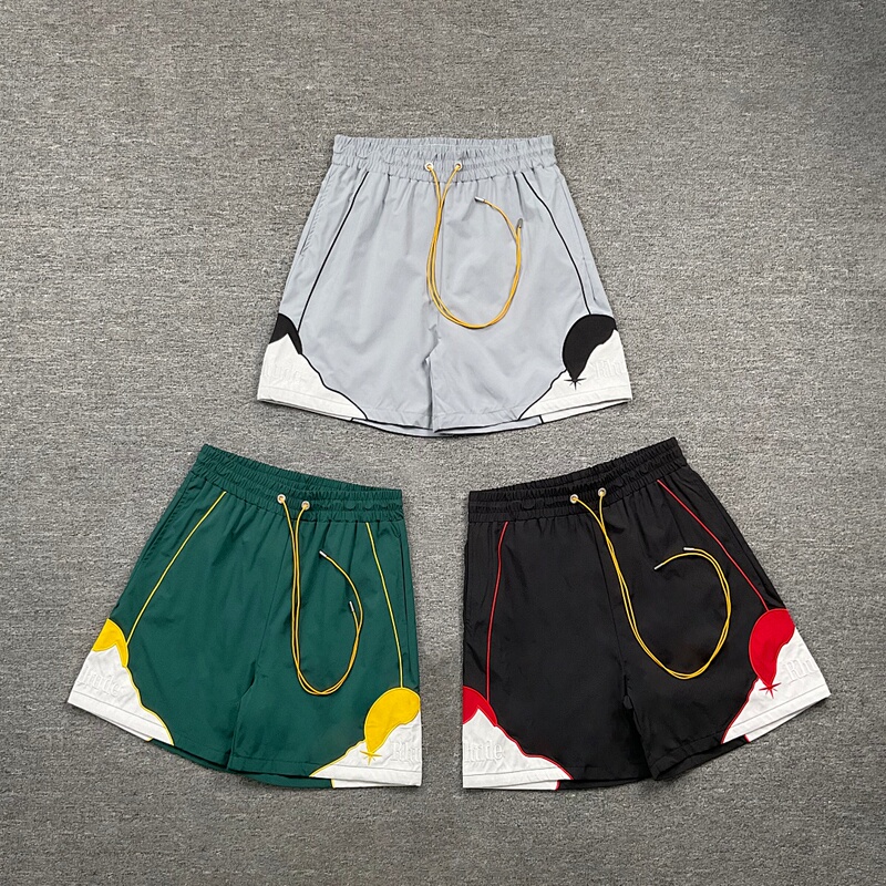 New Rhude American High Street Fashion Brand Retro Summer Casual Color-Blocking Embroidered Nylon Drawstring Shorts Fog New Rhude American High Street Fashion Brand Retro Summer Casual Color-Blocking Embroidered Nylon Drawstring Shorts Fog