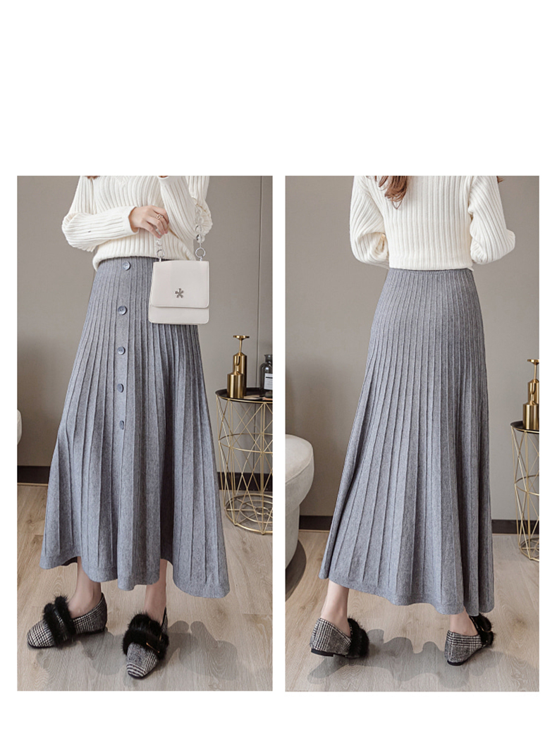 women s High-waist knitted mid-length pleated skirt nihaostyles clothing wholesale NSBY76869