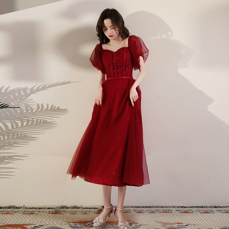 Bride toast dress summer 2021 new wedding wine red back door dress thin engagement dress small man