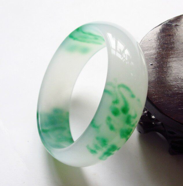 Natural Xinjiang gold jade bracelet ice type Gobi jade bracelet white plus flower bracelet widened version