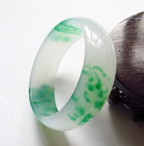 Natural Xinjiang Golden Silk Jade Bracelet Ice Gobi Bracelet White Plus Green Flower Bracelet Wide Edition