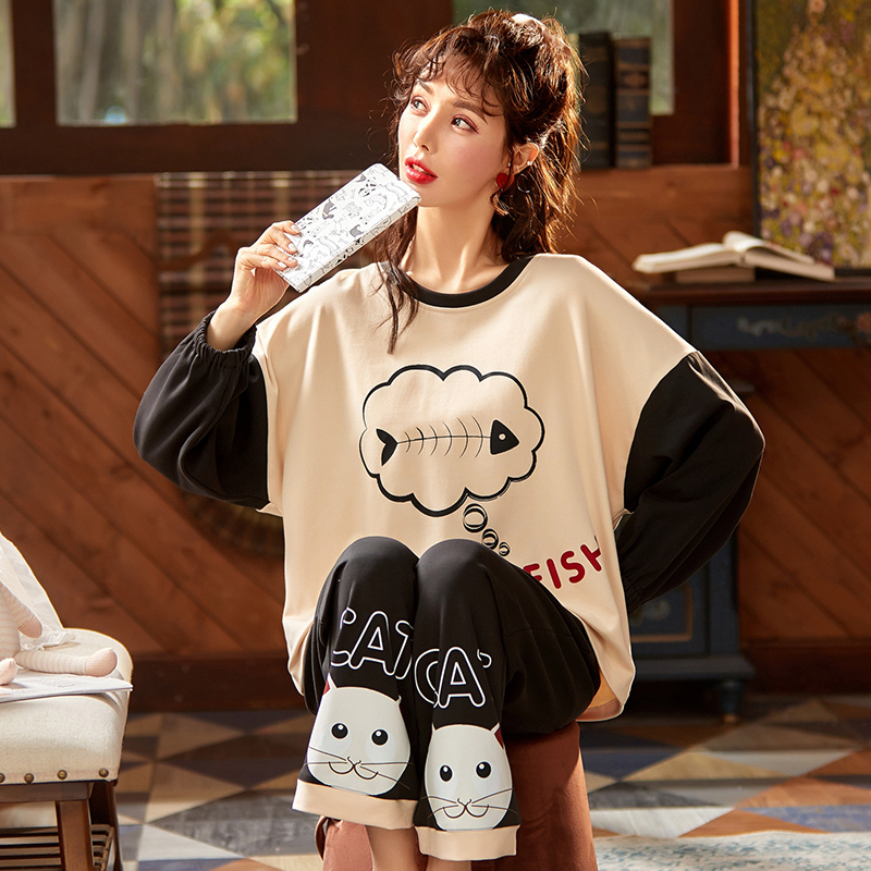 Pajamas women Spring and Autumn Winter cotton long sleeve cotton can be worn outside large size autumn Korean loose home suit suit