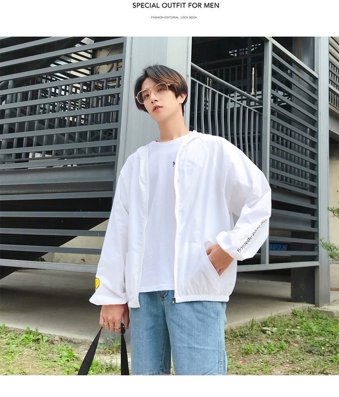 Áo chống nắng 2 mảnh quần áo nam mùa hè phiên bản mới của Hàn Quốc chống nắng mỏng phần chống nắng mỏng áo chống nắng áo khoác ngắn - Cao bồi