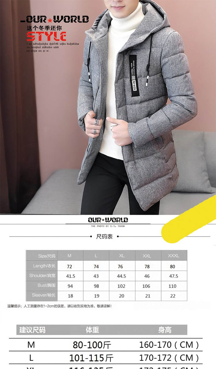 Mid-length cotton coat nam áo khoác dày 2017 mới mùa đông bông áo khoác xu hướng trên quần áo Hàn Quốc phiên bản của xuống áo khoác