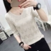 Áo len nửa tay áo len nữ mùa thu mới phiên bản Hàn Quốc của tay áo cổ chữ V tay áo năm điểm áo len thoi trang nu Áo / áo thun