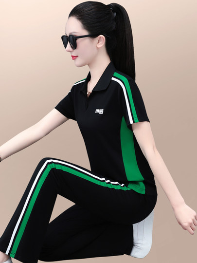 休闲运动服套装女夏季2025年新款洋气减龄显瘦冰丝短袖长裤两件套