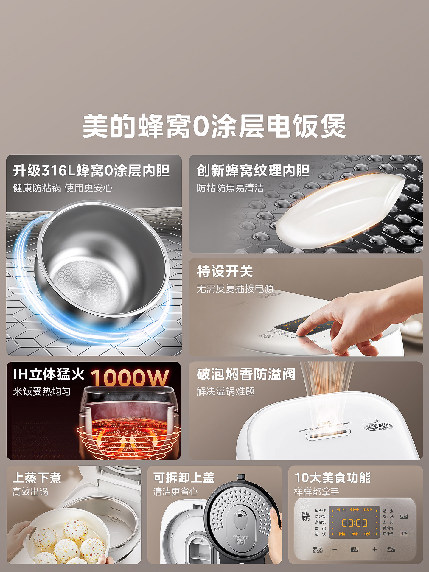 Midea Ih Rice Cooker Household Rice Cooker for 3 to 4 People, 0 Coating, 316L Stainless Steel Non-Stick Inner Pot for Cooking Millet Porridge