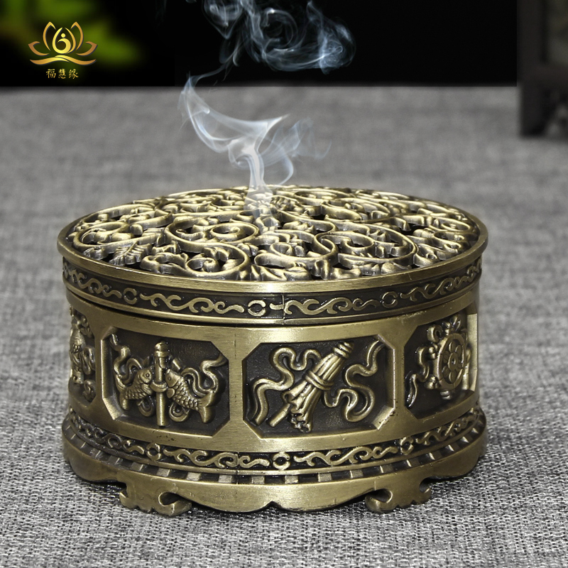 Antique round eight auspicious twice fragrance stove hollow sandalwood oven Line incense oven aroma