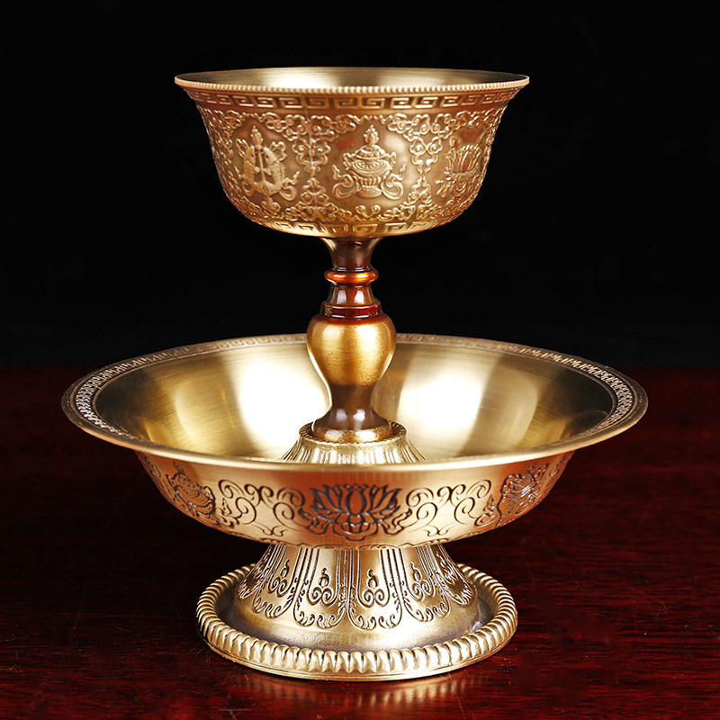 Tibetan pure copper hair care cup Eight auspicious carved seiko Tibetan Buddhist supplies Buddha Hall offerings