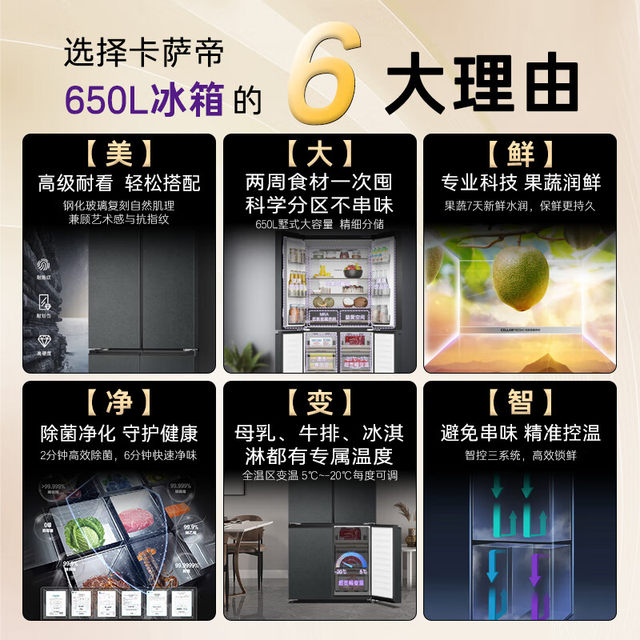 Casarte Bcd-650Wgctdm7D9U1 Original Stone Series Three-System 650-Liter First-Class Energy Efficiency Refrigerator