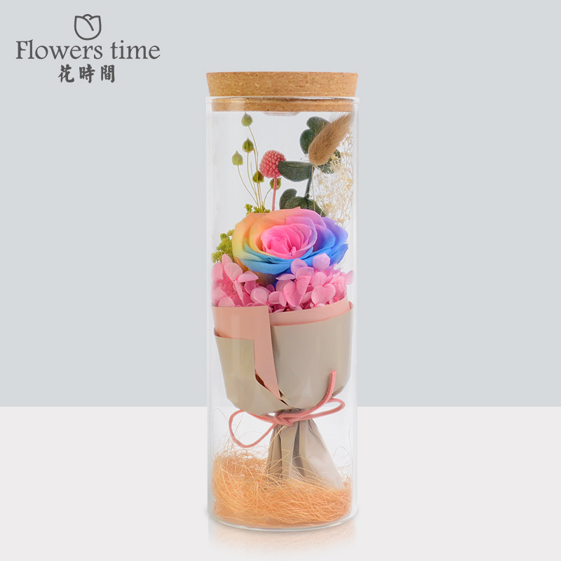 永生花礼盒小夜灯女生情人节礼物玻璃罩摆件生日玫瑰花干花