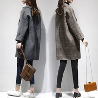 2018 phụ nữ mới mùa thu và mùa đông rộng kích thước áo len dài nữ retro houndstooth 呢 áo couple tx áo khoác nữ