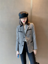 Wool thousand bird grid slim suit suit British handsome and sharp style 2021 autumn new suit coat women