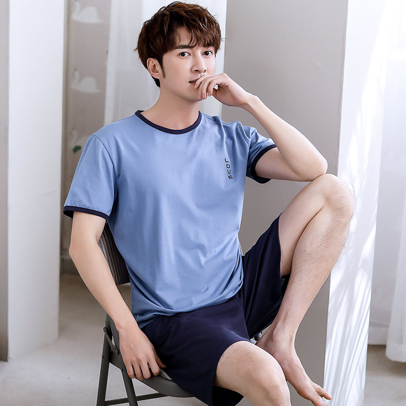 Mens đồ ngủ mùa hè cotton mens ngắn tay mỏng mens mùa hè bông kích thước lớn có thể mặc bộ quần áo về nhà.