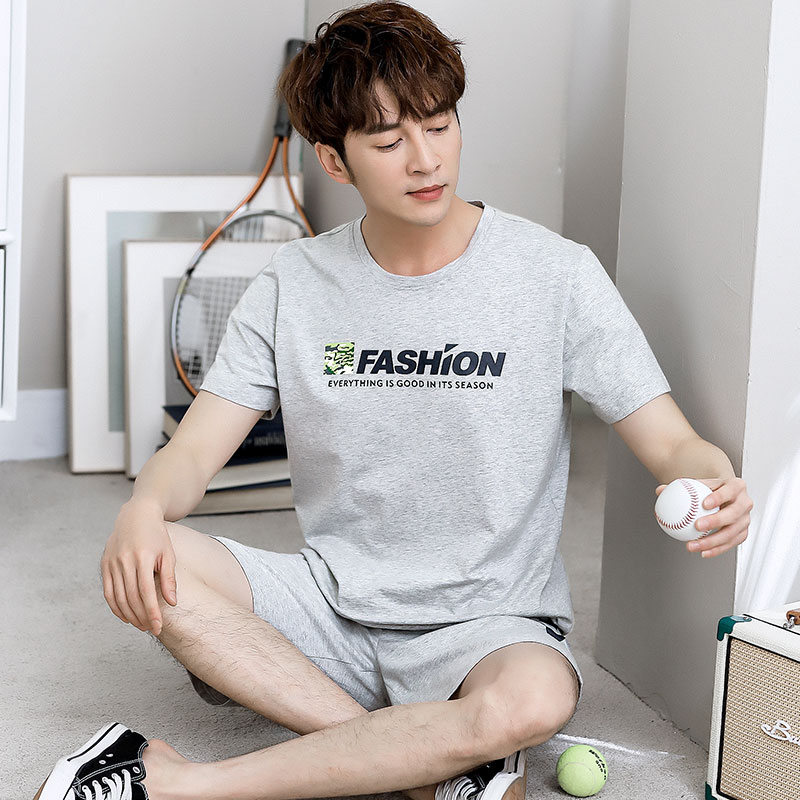 Bộ đồ ngủ mùa hè mens quần short bông cotton mùa hè mỏng nửa tay áo có thể mặc lớn phù hợp với kích thước nhà.