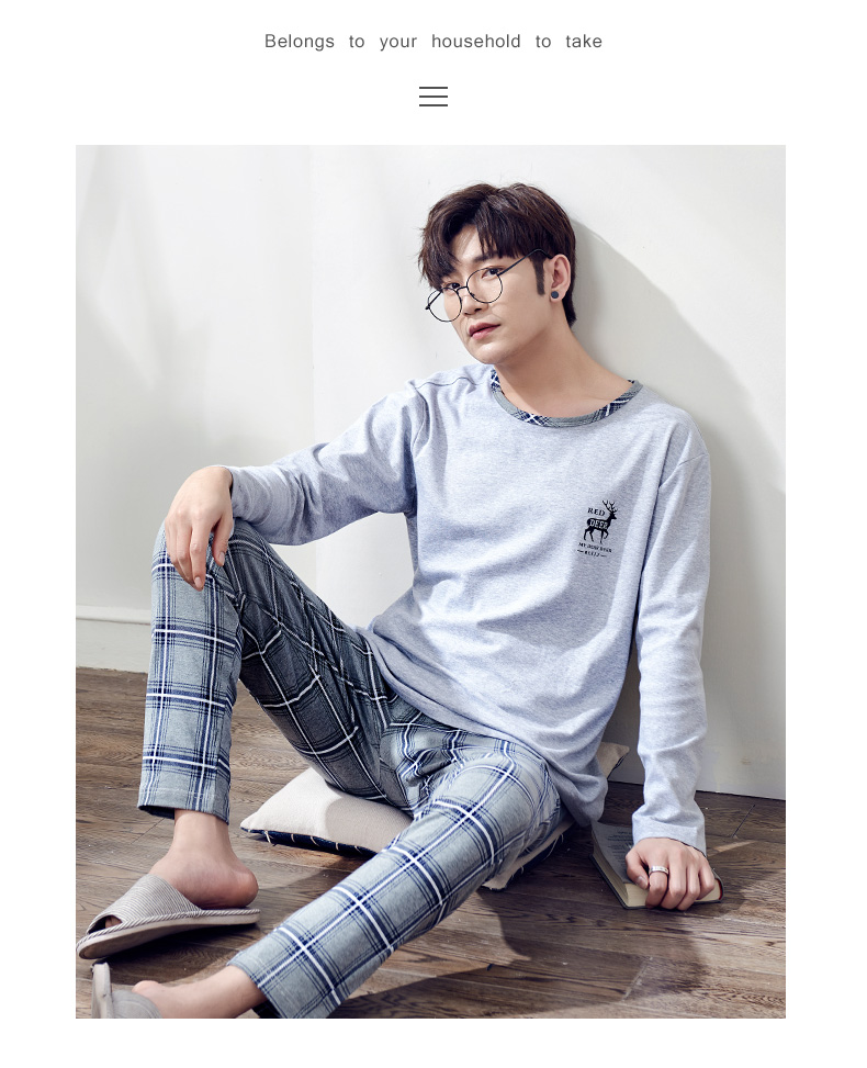 Của nam giới đồ ngủ dài tay cotton thanh niên nam mùa xuân và mùa thu có thể được đeo bên ngoài phần mỏng dịch vụ nhà mùa hè của nam giới thể thao cotton pijama nam cao cấp