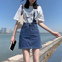 Korean Denim Short Skirt Woman Half Body Dress 2022 Summer New A Character Skirt High Waist Display Slim Wrap Hip Anti-Walk Light Short Skirt