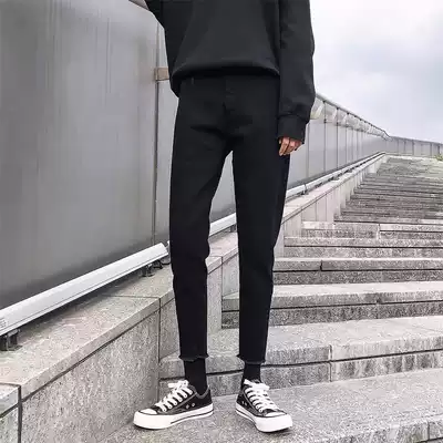 South Korea 2021 Spring and Autumn New Loose Jeans Women's Roof Pants High Waist Slim Stretch Nine Feet Haren Pants