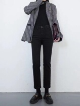 South Korea Black Straight Drum Jeans Female Loose 2022 Spring and autumn section High waist display slim small sub 90% SMOKE PIPE PANTS