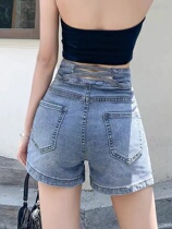 South Korea High-Waist Denim Shorts Womens Summer Thin 2022 New Conspiculean Hot Girl A Character Loose-legged Wide-legged Hot Pants