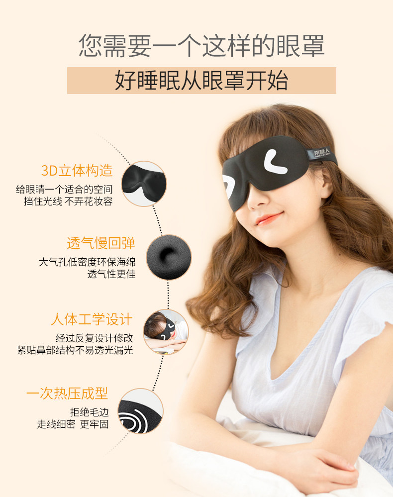 南极人 眼罩3d立体睡眠遮光男女睡 图1