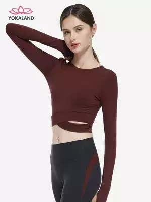 Youkalian stretch warm exercise long sleeve yoga female fitness training tight short top with chest pad LTW221