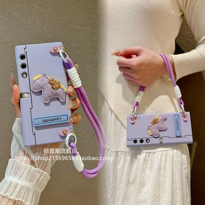 【Money-Boosting Woven Bracelet】Suitable for Honor Vpurse Phone Case, Full Coverage Huawei Matexs2 Side Stand, New Year of the Horse Protective Case, Ultra-Thin Wristband, Premium Grass Purple