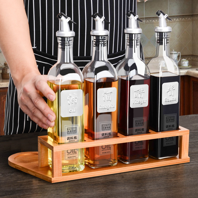Soy Sauce Vinegar Seasoned Bottle Oil Pot Glass Anti-Hanging Oil Domestic Oil Bottle Kitchen stock Wine Sesame Oil Bottle Oil Vinegar Jar Suit