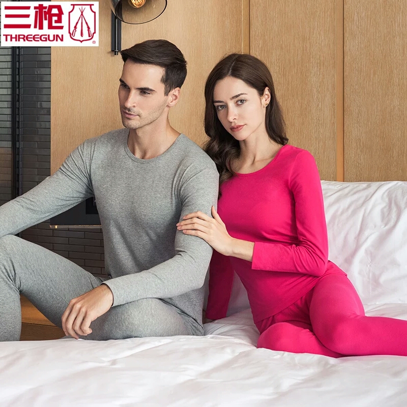 Three-gun lingerie Skin Elastic Leka Cotton Round Collar slim fit Long sleeves Men and women Suit Autumn Clothes Sanitary Pants